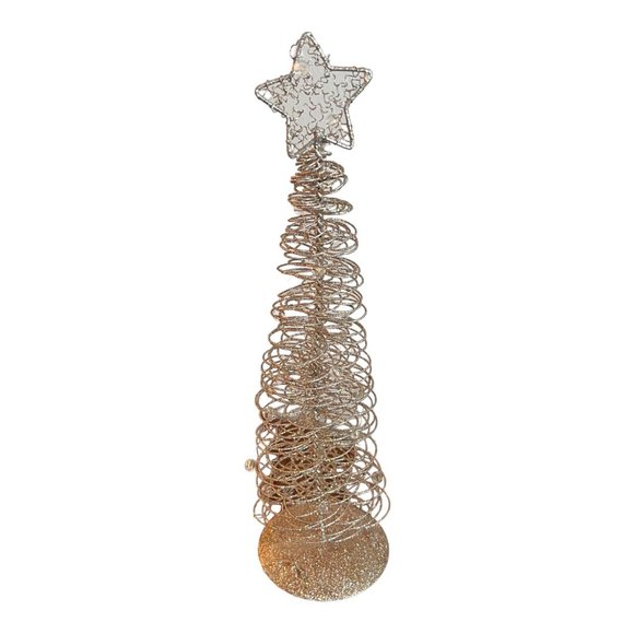 Gold and Glitter Metal Spiral Christmas Tree With Star Tabletop Home Decor 14" - Picture 1 of 6
